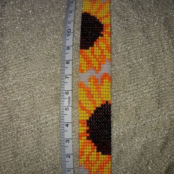 🌻 Statement Sunflower Beaded Cuff 🌻 Handmade • Stainless Steel - Picture 4 of 7